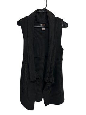 JJ Basics Black Ribbed Open Front Sleeveless Cardigan Vest Sz L Minimalist Goth